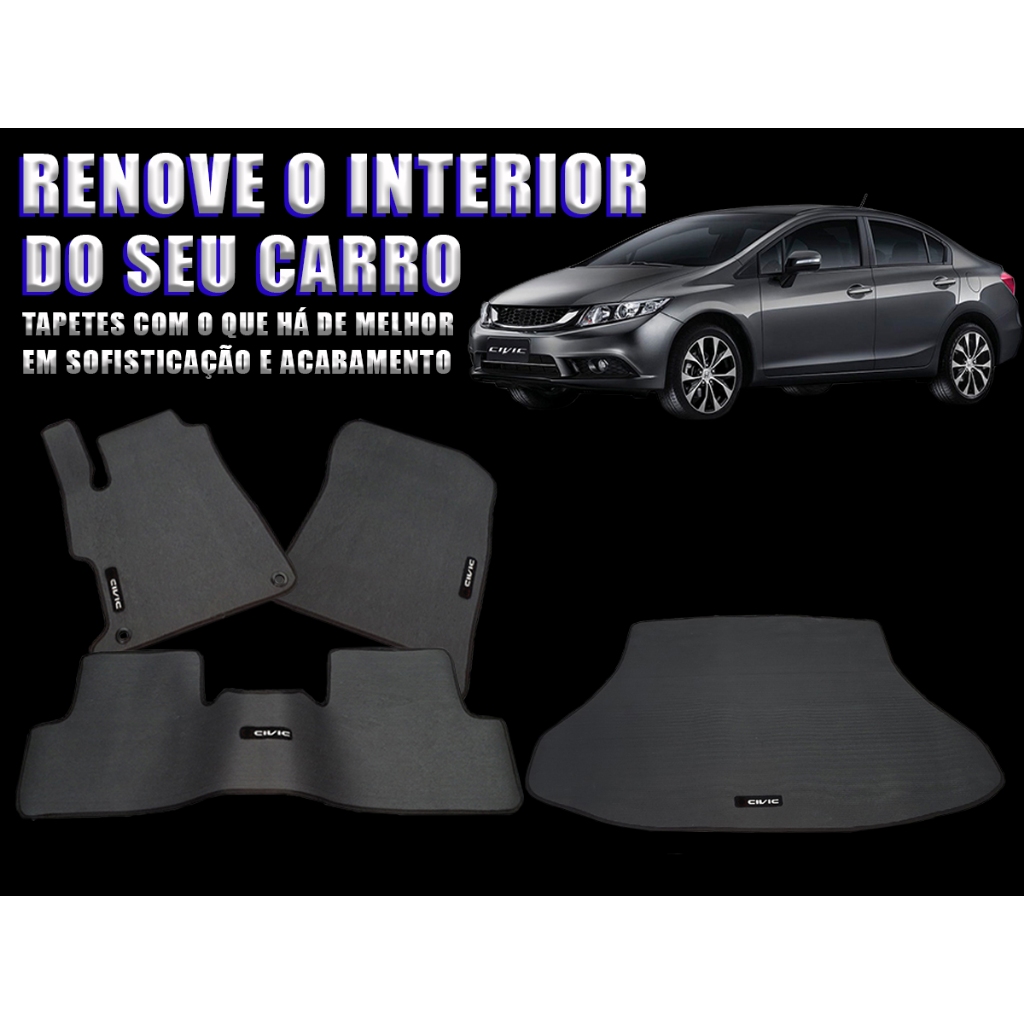 Tapete Borracha Compatível com Civic 12-16 Traseiro Interiço E Porta-Malas
