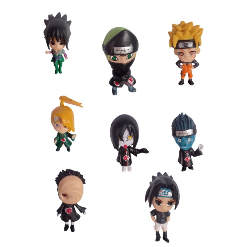 Kit 8 Bonecos miniaturas action figure Naruto Sasuke Kakuzu Tobi zetsu Haku brinquedo colecionáveis