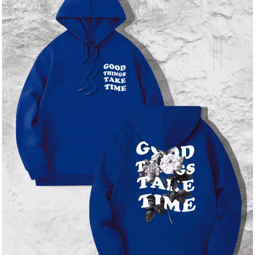 Moletom Canguru Flanelado De Algodão Inverno Estampado Good Things Flores Preto e Branco Streetwear