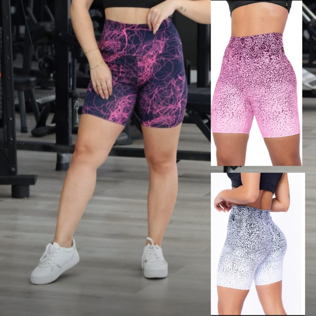 kit 2  shorts Academia Fitness Degrade cintura alta suplex ciclista