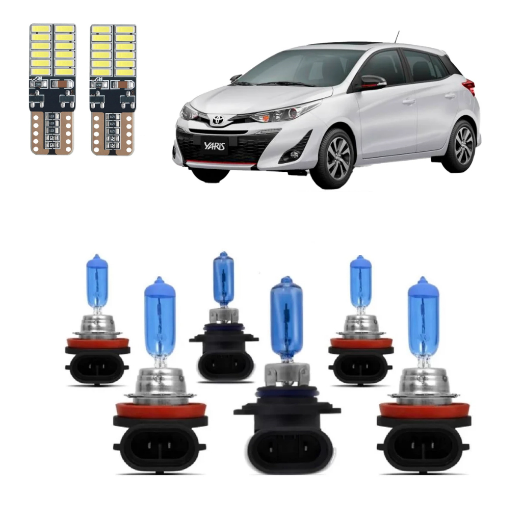 Kit Lampadas Yaris 2018 2019 2020 2021 2022 Super Brancas Farol Baixo H11 Alto HB3 9005 Milha H16 em Oferta na Shopee