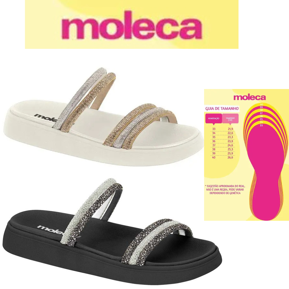 Sandália Papete Moleca Feminina Brilho Chinelo Strass Sandália Confortável EVA5469135