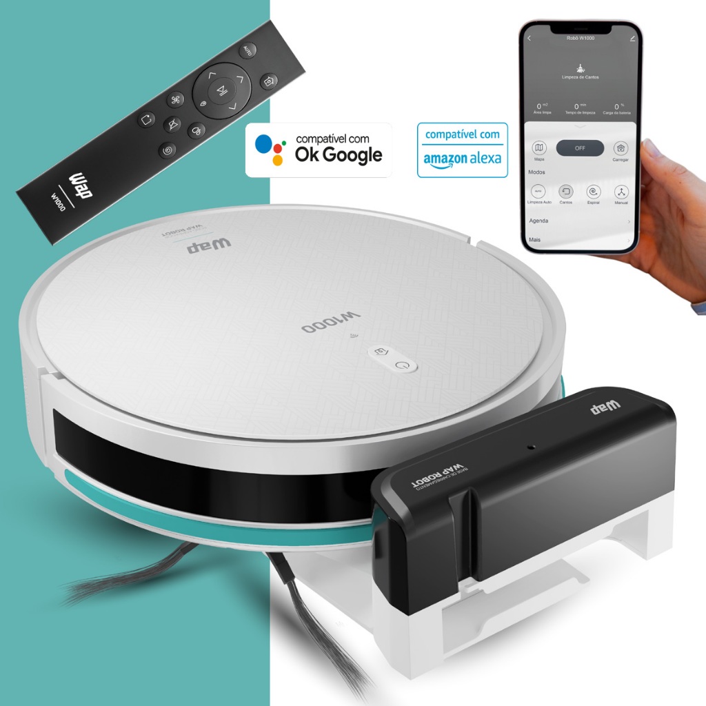 Robô Aspirador de Pó Inteligente Wap Robot W1000 Com Mapeamento Passa Pano Sensor Antiqued...