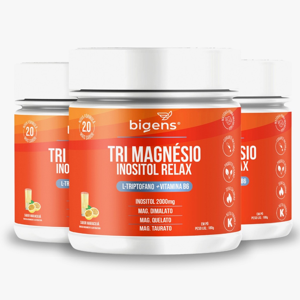BIGENS KIT 3X TRI MAGNÉSIO INOSITOL RELAX 180G BIOGENS em Oferta na Shopee