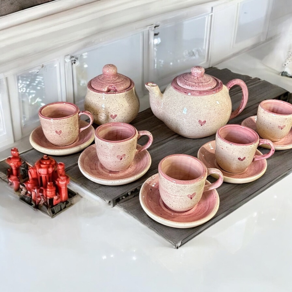 5 Xícaras Com Pires Bule e Açucareiro Para Tomar Café da Manhã