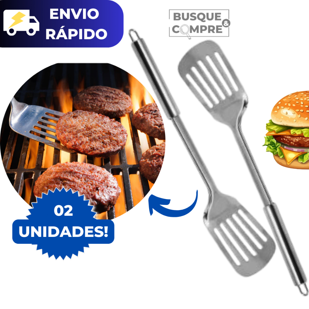 Kit 2 Espatulas de Inox para Hamburguer Lanche Grande com Alça Utensilio de Cozinha 34cm Aço Inox em Oferta na Shopee