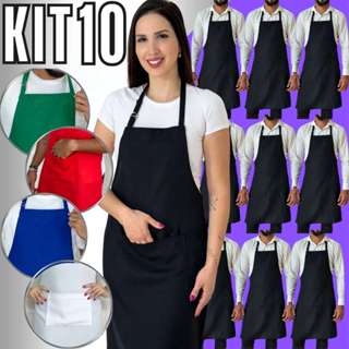 Kit 10 Avental Uniforme Com Bolso Ajustável Corpo Inteiro Oxford Liso Garçom Cozinha em Oferta na Shopee