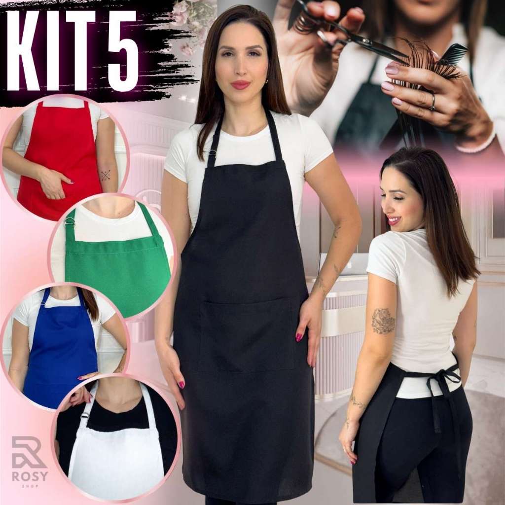 Kit 05 Avental Cabelereira Salão de Beleza Manicure Com Bolso Preço Atacado