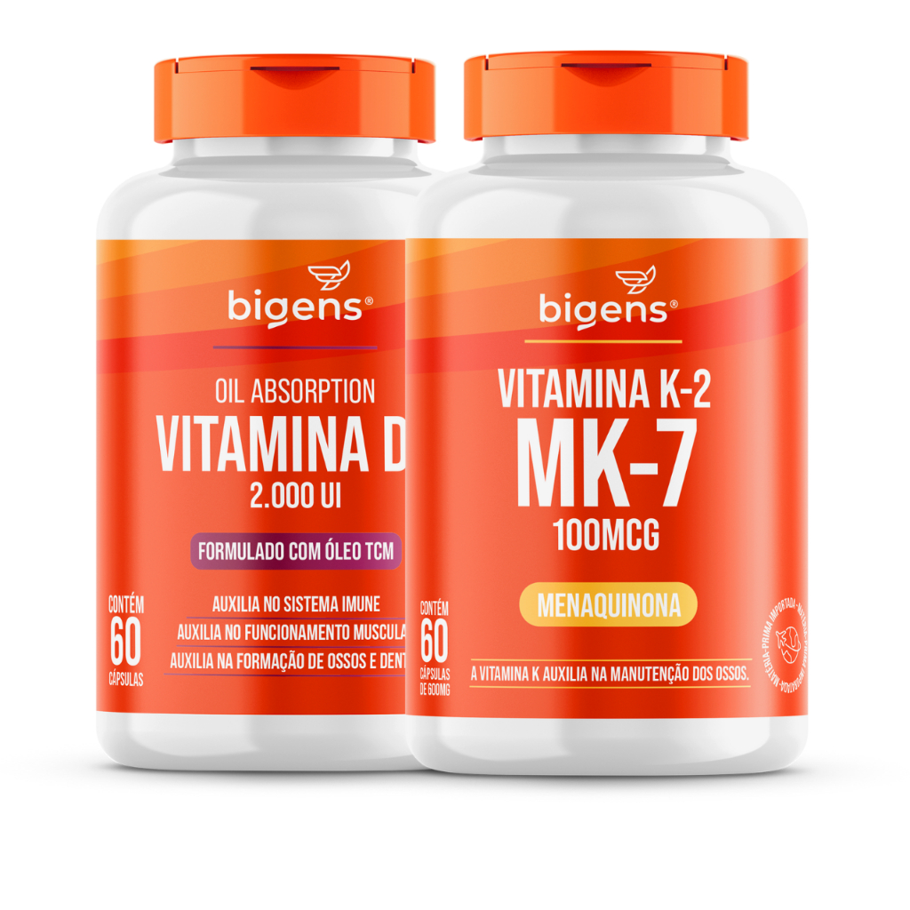 BIGENS KIT C/ VITAMINA D3 2000UI+ K2 MK-7 100MCG, 60 CAPS BIOGENS