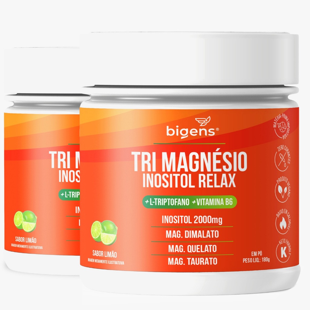 BIGENS KIT 2X TRI MAGNÉSIO INOSITOL RELAX 180G LIMÃO BIOGENS em Oferta na Shopee