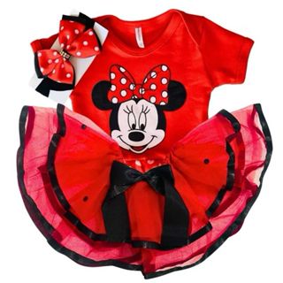 Body bebê temático Minnie mesvesário infantil Menina + laço +Tule em Oferta na Shopee