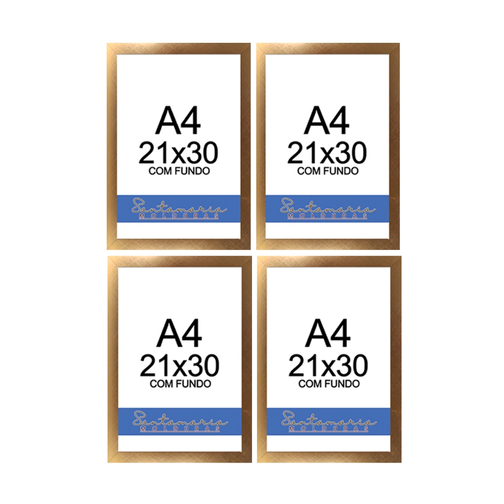 Kit 04 Molduras A4 Certificado Diploma Quadro Foto Sem Vidro Dourado em Oferta na Shopee