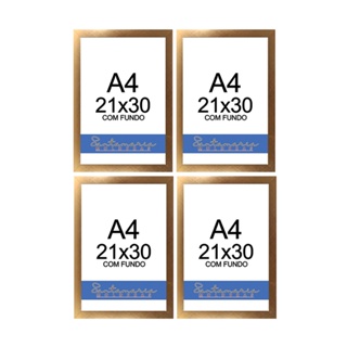Kit 04 Molduras A4 Certificado Diploma Quadro Foto Sem Vidro Dourado em Oferta na Shopee