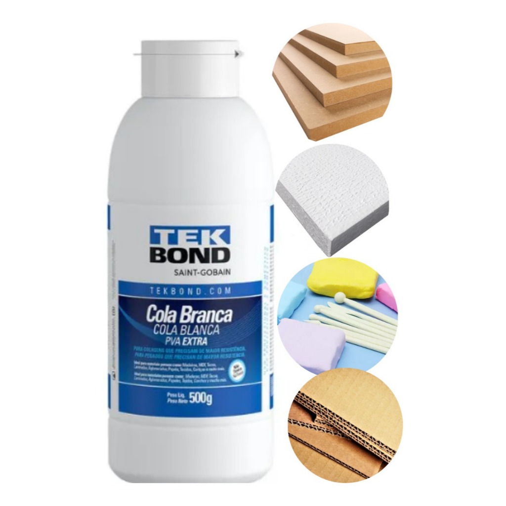 Cola Branca Pva Extra 500g Artesanato Madeira Tekbond Fórmica Aglomerado MDF Laminados Papel Papelão
