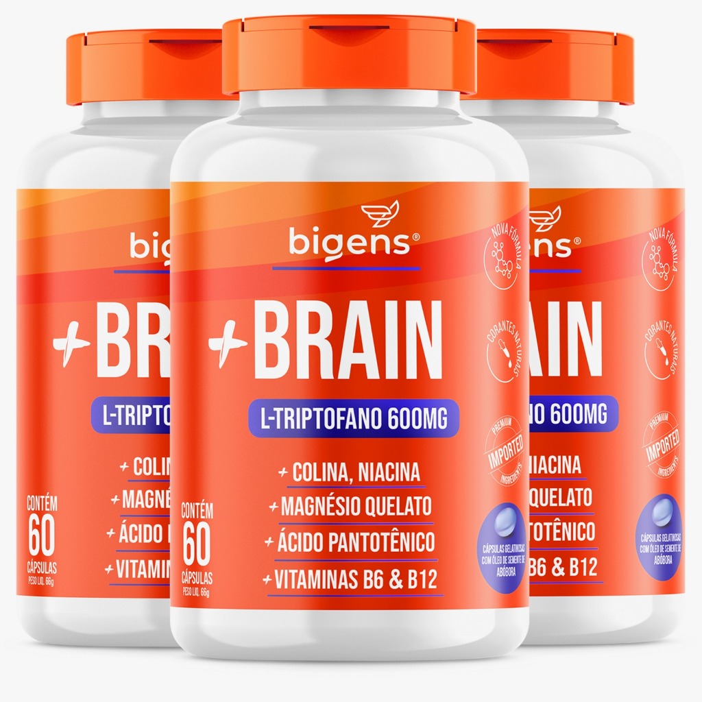 BIGENS KIT 3X + BRAIN L-TRIPTOFANO 600MG/60 CAPS BIOGENS em Oferta na Shopee