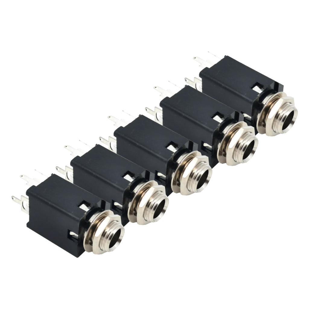 Kit Com 05 Jack P10 Estéreo Fêmea 4 Terminais Painel Para Pedal Amplficador