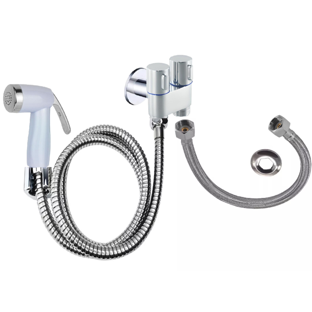 Ducha Higiênica com Registro Duplo Gatilho Top Branco Mangueira 1,20m Engate 40cm p/ Caixa Acoplada