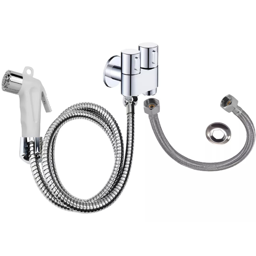 Ducha Higiênica Completa com Registro Saida Dupla + Mangueira 1,20m + Engate 30cm p/ Caixa Acoplada