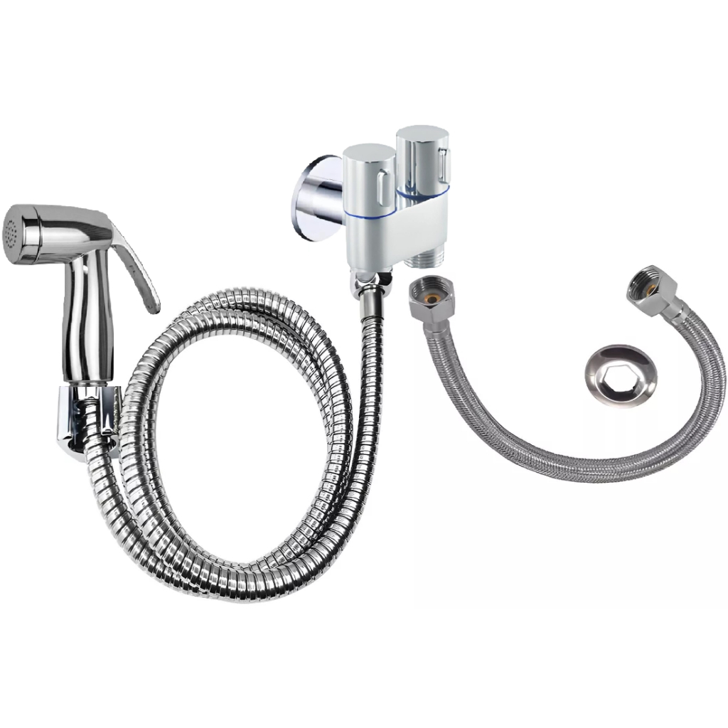 Ducha Higiênica com Registro Duplo Gatilho Top Cromado Mangueira 1,20m Engate 40cm p/ Caixa Acoplada