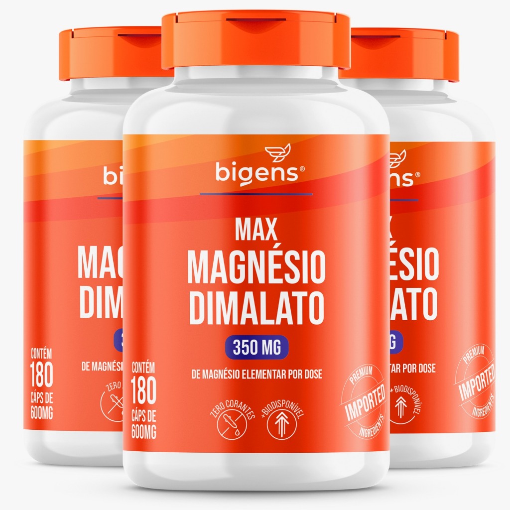 KIT 3X BIGENS MAX MAGNESIO DIMALATO 180 CAPS BIOGENS em Oferta na Shopee