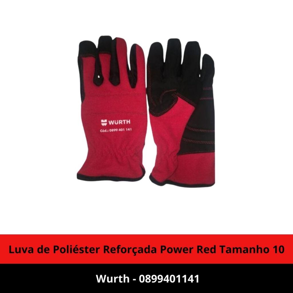 Luva de Poliéster Reforçada Power Red Tamanho 10 - Wurth - 0899401141
