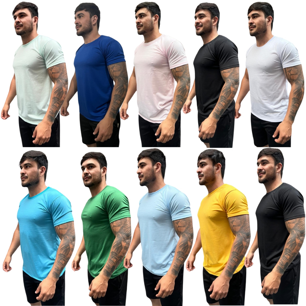 KIT 10 Camisa Masculina DIRETO DA FÁBRICA Poliester Malha Fria Refrescante Secagem Rápida Academia Treino Dia a Dia em Oferta na Shopee