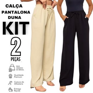 Kit 2 Calça Feminina Pantalona Duna Com Bolso Cintura Alta PROMOÇÃO