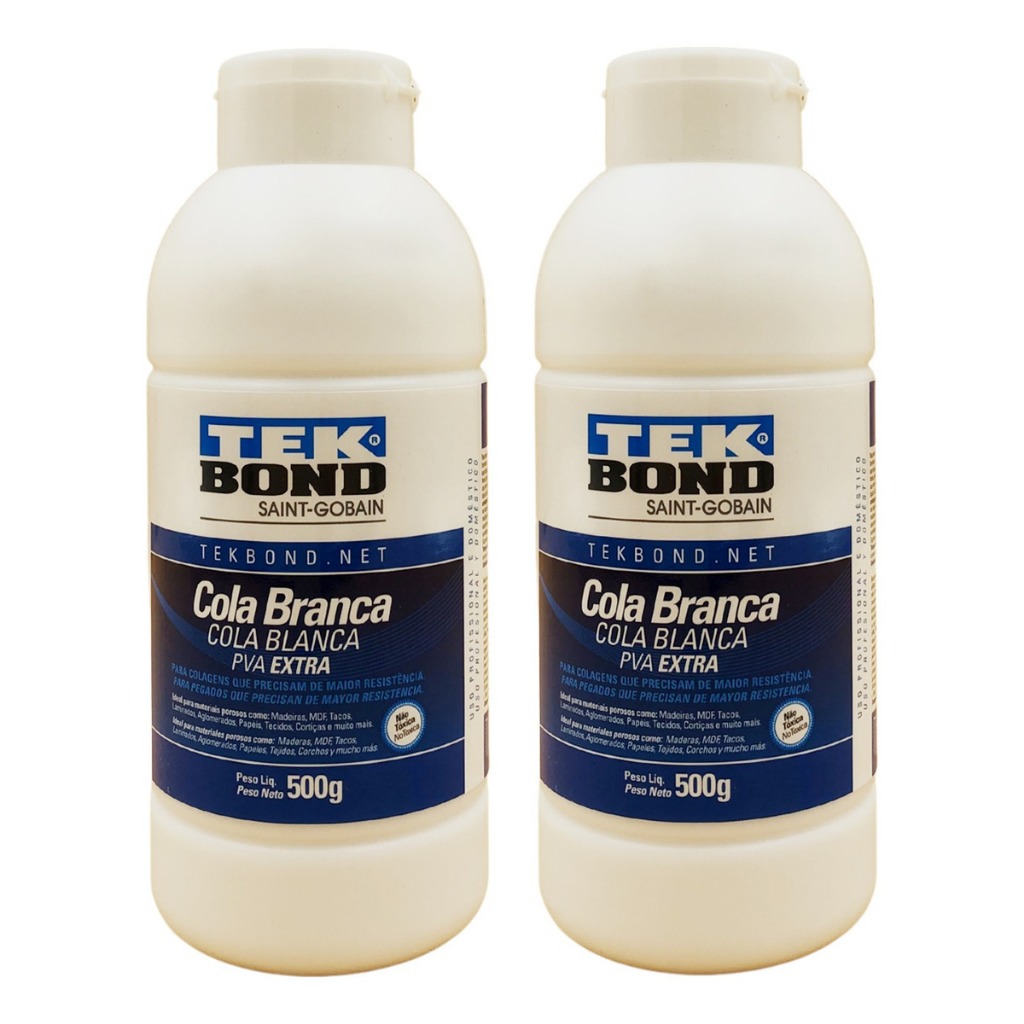 Kit 2 Cola Branca Líquida Tekbond Pva Extra 500g Construção Papel Isopor Tecidos Laminados Fórmica