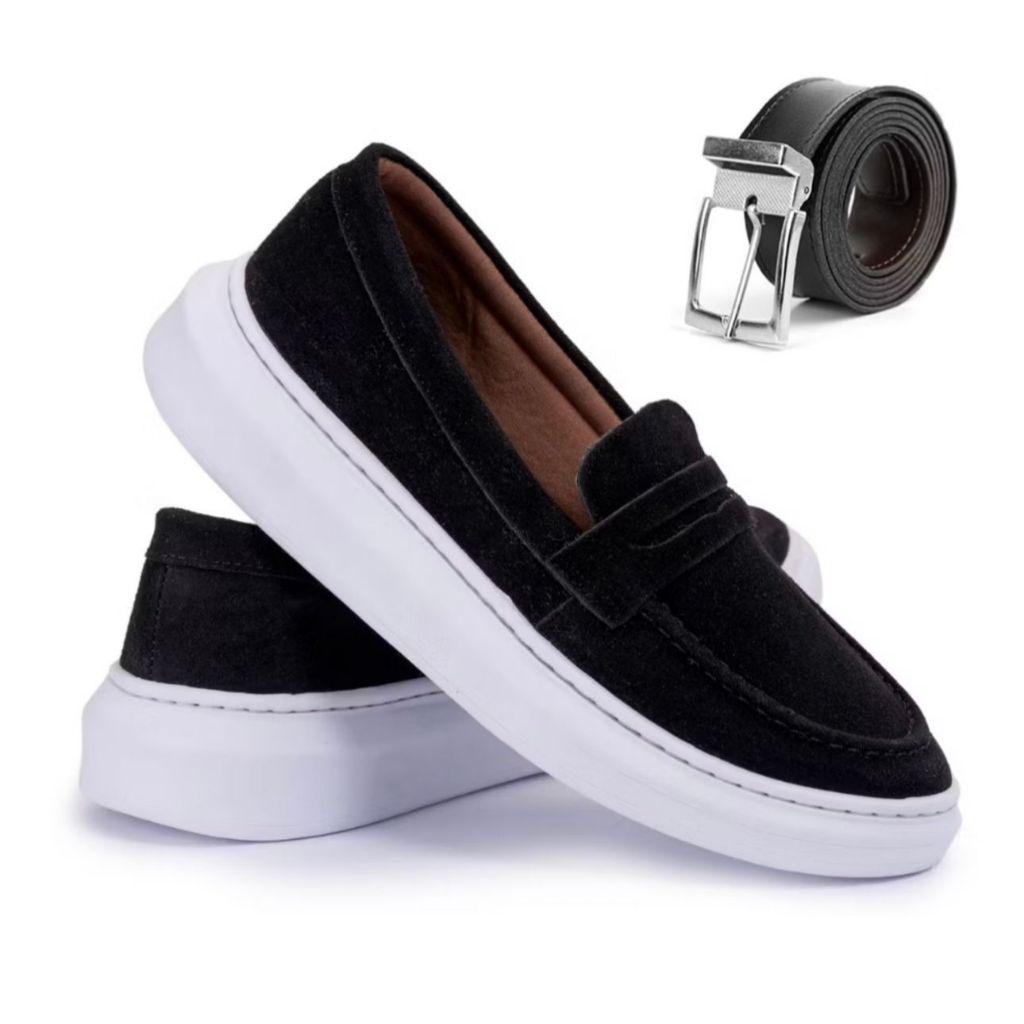 Sapato Masculino Oxford Ingles Loafer Brogue de Couro Legitimo Com Solado Macio Costurado Leve Confortável + Cinto Couro