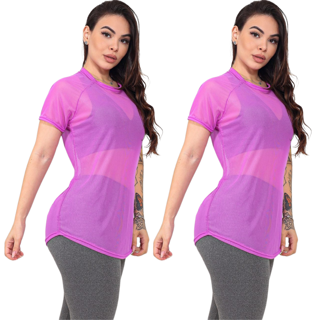 Kit 2 Long Line Alongada Tule Transparente Feminino Academia Fitnes