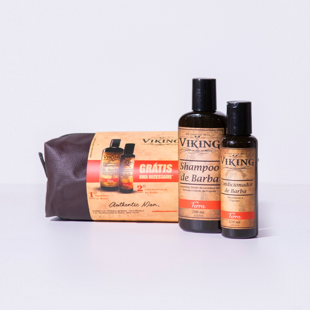 Kit para Barba Viking - Necessaire Shampoo de Barba e Condicionador de Barba - Terra