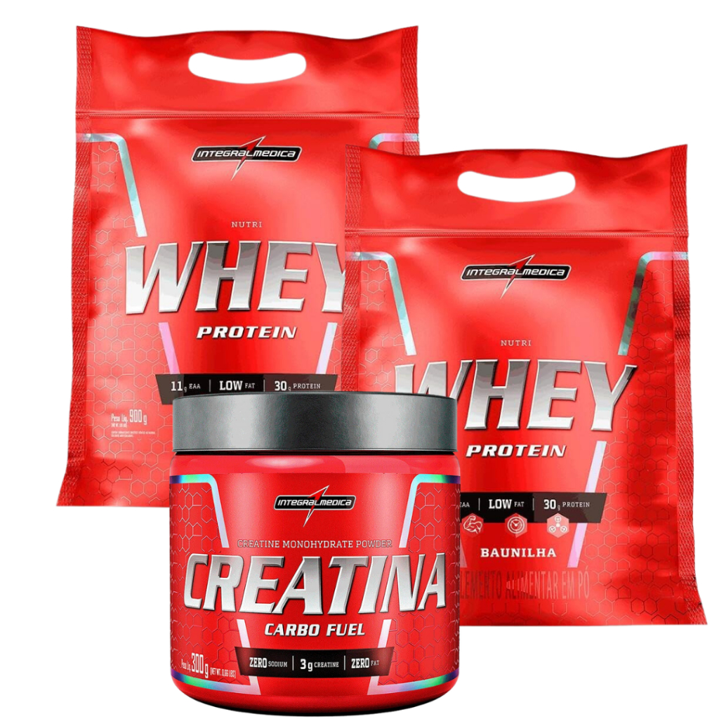 Kit 2x Nutri Whey 900g + 1x Creatina 300g Integral Médica em Oferta na Shopee