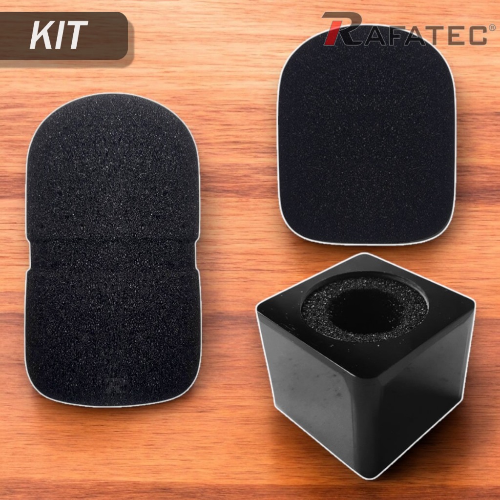 Kit Canopla Quadrada Acrilico Preto + Espuma Esponja Protetora Alta + Espuma  Baixa Microfone