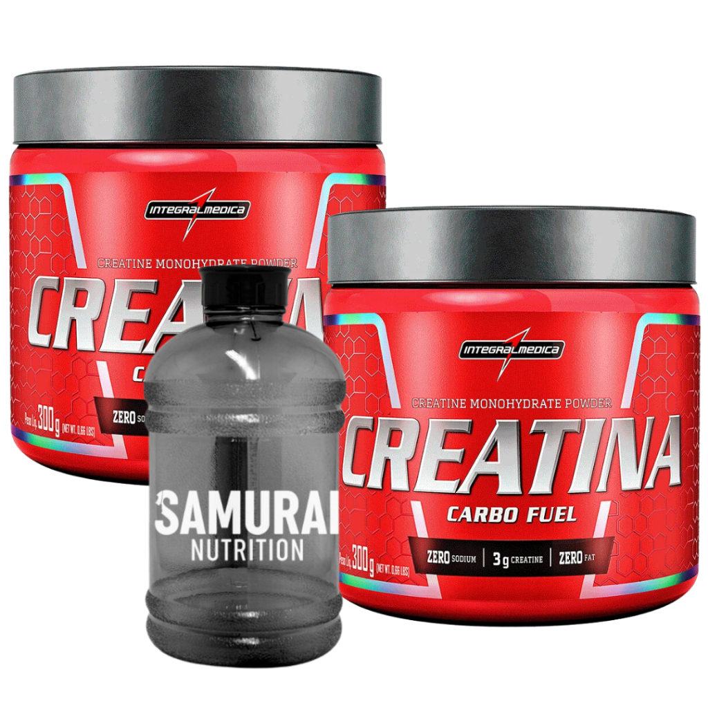 Kit 2x Creatina 300g Integral Medica Monohidratada Carbo Fuel + 1x Galão 1,8 Litros Samurai