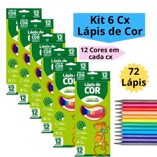 Kit 6 Caixas de Lápis de Cor Caixa com 12 Cores Escolar Sextavado Leo&Leo em Oferta na Shopee