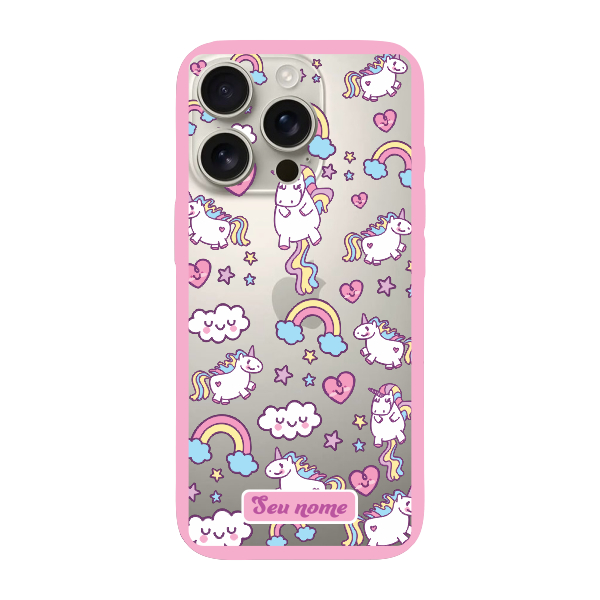 Capinha para iPhone 16 Pro Anti Impacto Personalizada - Unicórnio com nome e fundo transparente