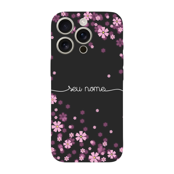 Capinha para iPhone 16 Pro Anti Impacto Personalizada - Flores Lilás com nome