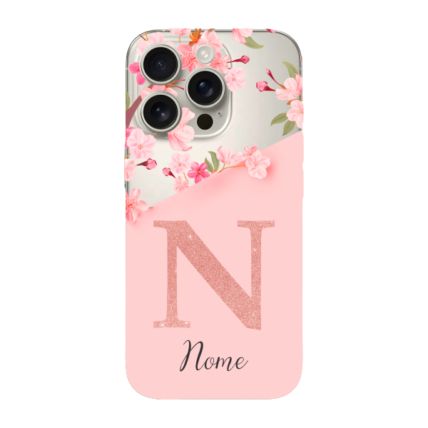 Capinha para iPhone 16 Pro Anti Impacto Personalizada - Delicate Flowers Rosa com nome e inicial