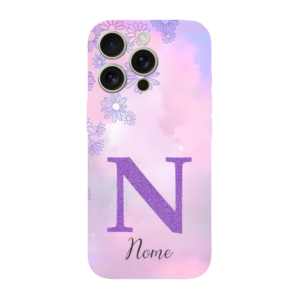 Capinha para iPhone 16 Pro Anti Impacto Personalizada - Delicate Flowers Lilás com nome e inicial