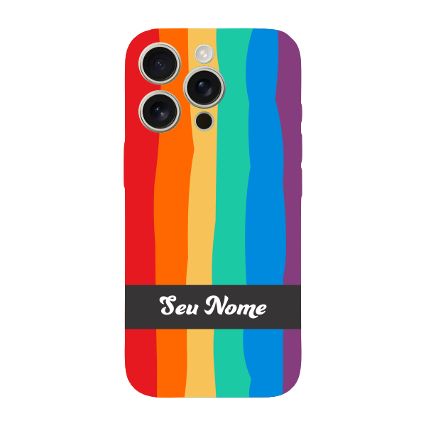 Capinha para iPhone 16 Pro Anti Impacto Personalizada - Arco Íris Colorido LGBT LGBTQIA+ com nome
