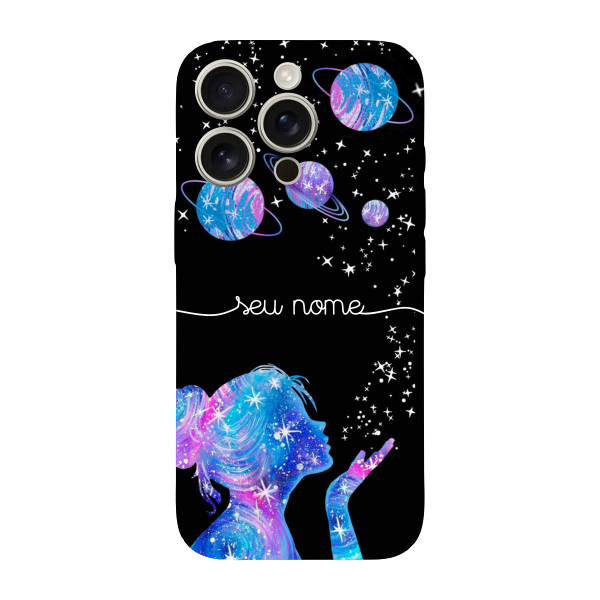 Capinha para iPhone 16 Pro Anti Impacto Personalizada - Menina Universo com nome manuscrito