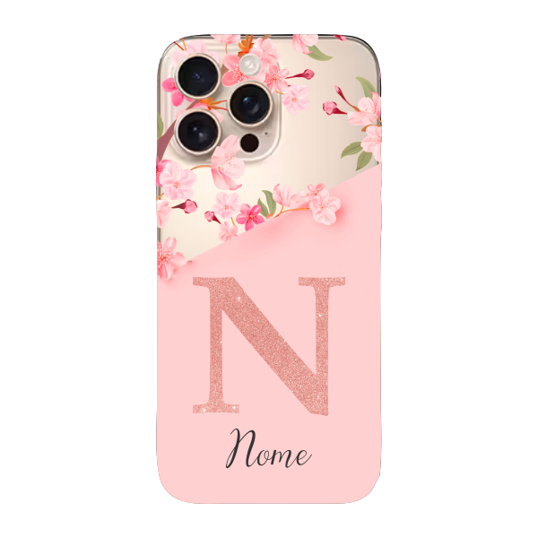 Capinha para iPhone 16 Pro Max Anti Impacto Personalizada - Delicate Flowers Rosa com nome e inicial