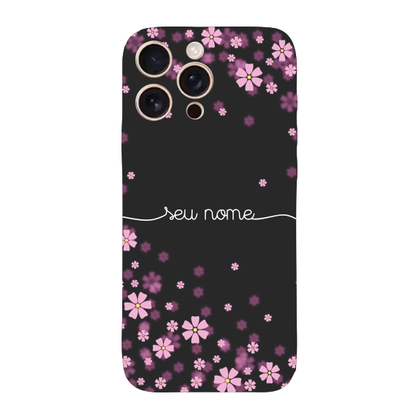 Capinha para iPhone 16 Pro Max Anti Impacto Personalizada - Flores Lilás com nome
