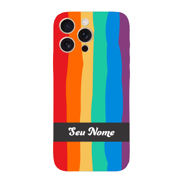 Capinha para iPhone 16 Pro Max Anti Impacto Personalizada - Arco Íris Colorido LGBT LGBTQIA+ com nome