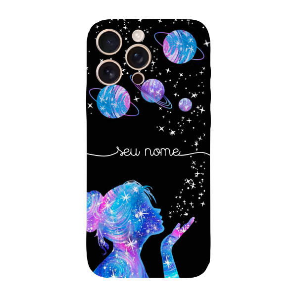 Capinha para iPhone 16 Pro Max Anti Impacto Personalizada - Menina Universo com nome manuscrito