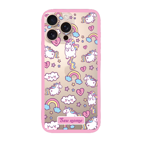 Capinha para iPhone 16 Pro Max Anti Impacto Personalizada - Unicórnio com nome e fundo transparente
