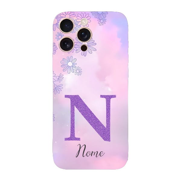 Capinha para iPhone 16 Pro Max Anti Impacto Personalizada - Delicate Flowers Lilás com nome e inicial