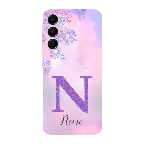 Capinha para Samsung A16 Anti Impacto Personalizada - Delicate Flowers Lilás com nome e inicial