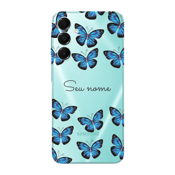 Capinha para Samsung A16 Anti Impacto Personalizada - Borboletas azuis com nome