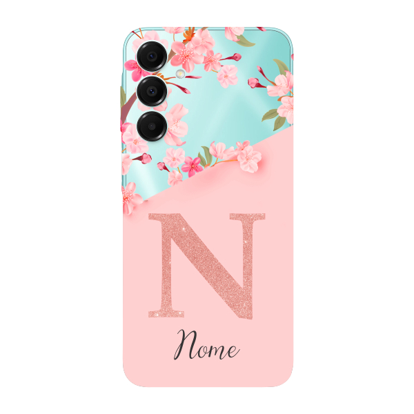 Capinha para Samsung A16 Anti Impacto Personalizada - Delicate Flowers Rosa com nome e inicial